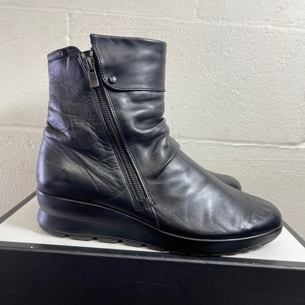 Mephisto Phila Black Leather Ankle Boots Side Zipper Women's Size 10 US
